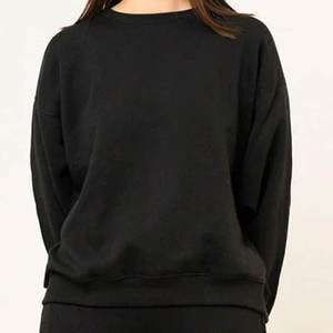 Sweat-shirt en coton noir surdimensionné à col rond, coupe classique, tricoté, unisexe, pour l'automne - Product Image 2