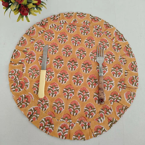 Modern Reversible Orange Floral Hand Block Print <b>Placemats</b> Reusable Home Dining Table Decor Disposable for Wedding Banquets - Product Image 1