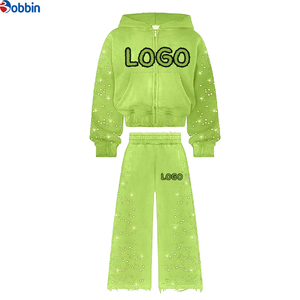 Conjunto Deportivo de Invierno 2 en 1 para Hombre, Sudadera con Capucha de Algodón Grueso y Pantalones Acampanados con Diseño de Pedrería y Brillantes - Product Image 1