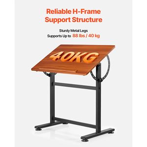 Tavolo da Disegno Portatile Regolabile 0-90 Gradi con Telaio a H Nero e Piano Marrone, Funzione Automatica per Artisti - Product Image 5