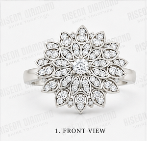 Impresionante Anillo de Diamantes con Diseño Floral en Oro Blanco, Intrincado Diseño de Flor Desplegable, Patrón Marquise Premium, Regalo de Lujo - Product Image 3