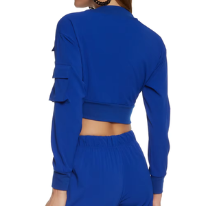 Hoodie court d'hiver pour femme, tendance, avec col montant et logo frontal, coupe décontractée en polaire pour tenues décontractées branchées - Product Image 2