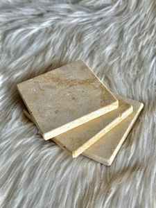 ชุดจานรองแก้วหินอ่อนมิเนโอสีเหลืองทำมือ รูปทรงสี่เหลี่ยม ของตกแต่งบ้าน - Product Image 2