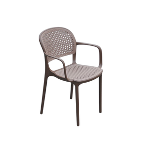 TM09 Modern Rattan Look Plastic Dining Armchair with Mesh Seat | <b>Stackable</b> Polypropylene Cafe <b>Chair</b> for Luxury Hotel Restaurant - Product Image 1