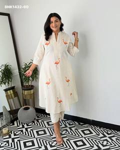 Nueva Colección de Conjuntos Kurti Plazzo Blancos de Algodón 60*60 con Estampado de Aves, Listos para Usar, Venta al Por Mayor, Fabricante de la India - Product Image 3