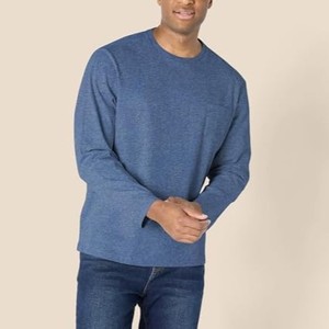 Suéter de Punto de Algodón para Hombre, Cuello Redondo, Manga Larga, Color Azul, Corte Regular, Estilo Casual, Color Sólido, Diseño Personalizado 2026 - Product Image 1
