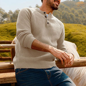 Pull en molleton tricoté pour homme, hiver, uni, manches longues, décontracté, sport, vêtements pour homme, mélange de coton - Product Image 2