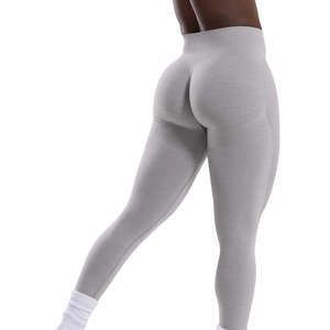 Leggings de sport gris clair pour femme, taille haute, sans couture, compression, fitness, yoga, course à pied, anti-transpiration, extensibles, athlétiques - Product Image 2