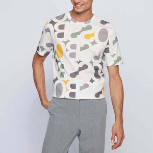 T-shirt à manches courtes pour homme, imprimé avec un motif géométrique, col rond, coupe classique, style décontracté en tricot - Product Image 4