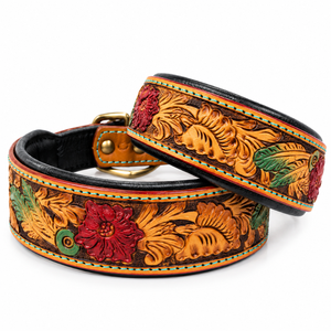 Collar de Cuero Floral Grabado ROYAL INTERNATIONAL para Perros, Diseño Western Tallado a Mano, Cierre de Hebilla Ajustable para Perros - Todas las Estaciones - Product Image 1