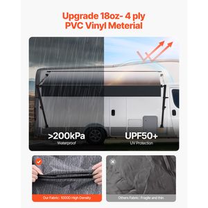 Tenda da Sole Retrattile per Camper 14FT, Kit Completo con Telaio in Lega di Alluminio, Tenda Manuale per Esterni, Nera, Adatta alla Maggior Parte dei Camper, Larghezza Massima 6M 5M - Product Image 3