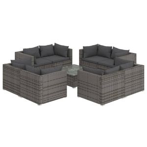 Ensemble de salon de patio 9 pièces en poly rotin gris avec coussins - Product Image 2
