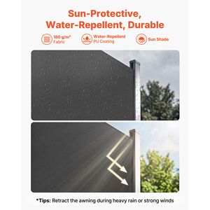 Toldo Lateral Retráctil para Patio Exterior de 71 x 118 Pulgadas con Tela de Poliéster de 180 G/m2, Protección Solar Impermeable, Pantalla de 4 m, Material de Lona de PC - Product Image 2