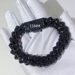 Bracelet cubain de haute qualité pour homme, en argent sterling, serti de moissanite noire, style hip-hop, bijoux de rappeur - Product Image 5