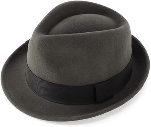 Classic Gray Wool Fedora Hat with Black Ribbon Band Unisex Adjustable Wide Brim Formal Style for Adults Four Seasons Wear - Product Image 3
