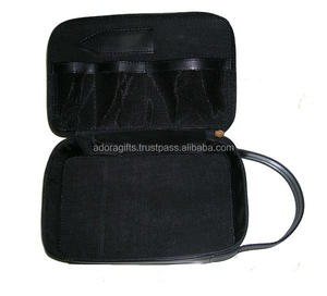 Sac à cosmétiques en cuir véritable noir personnalisé populaire avec poignée/sacs à cosmétiques en cuir de grande taille à bas prix - Product Image 2