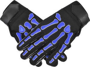 Gants complets noirs et bleus à imprimé squelette, antidérapants, unisexes, pour l'extérieur, toutes saisons, fermeture auto-agrippante, en polyester - Product Image 4