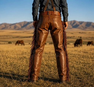 Pantalon Western Homme en Cuir Marron 100% Coton Léger Taille Haute Coupe Droite Braguette Boutonnée Style Vêtement de Travail Automne - Product Image 4