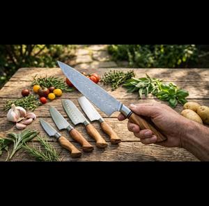 Steel Craft International Hand Forged 5-Piece Damascus Steel Chef <b>Knife</b> <b>Set</b> Wooden Handles <b>Sharp</b> Blades Ambidextrous - Product Image 1