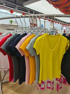 Women’s Cotton V-Neck Crop <b>Top</b> Slim Fit Running T Shirt Sexy Casual Tee Wholesale - Product Image 2