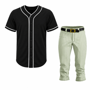 Unisex Baseball Uniform Black Jersey White Pinstripe Pants Breathable Moisture Wicking Polyester Short Sleeve - Product Image 2
