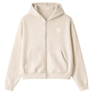 Ensemble sweat à capuche zippé et pantalon de jogging en tricot contrastant pour homme – Tenue décontractée en coton style streetwear beige - Product Image 1