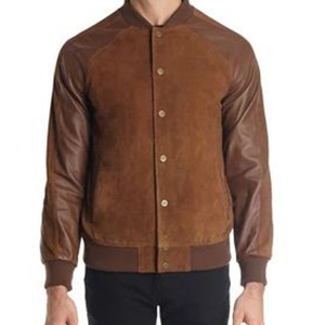 Nouvelle arrivée, veste classique pour homme, en cuir véritable suédé, coupe ajustée, veste bomber, manches en cuir véritable de haute qualité pour homme - Product Image 1