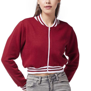 Red <b>Varsity</b> <b>Jacket</b> <b>Women</b> Short Length Full Sleeve Zipper Closure Turn-down Collar Knitted Polyester Autumn Casual Outerwear - Product Image 6