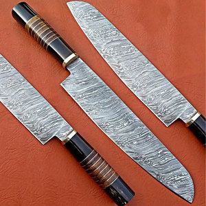 Damascus Steel Chef Knife With Wooden Handle And <b>Black</b> Grip - Product Image 5