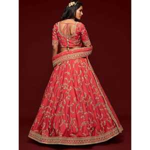 Satisfaisant Corail Rouge Fil Broderie Art Soie Mariage Lehenga Choli - Product Image 1