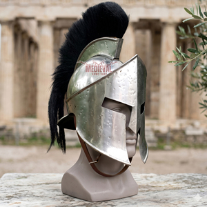 Casco Espartano Medieval Hecho a Mano con Pluma Negra, Armadura de Acero Pulido para Reenactment, Cosplay, Disfraz de Halloween - Product Image 3