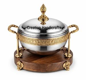 Casserole en métal peinte à la main avec motif floral et couvercle |   Plat de service décoratif de luxe pour la maison, l'hôtel et le buffet - Product Image 6