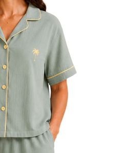Customized Sage <b>Green</b> Women Pajama Set Short Sleeve Button Down Sleepwear Soft Breathable Summer Nightwear Casual Lounge Set - Product Image 4