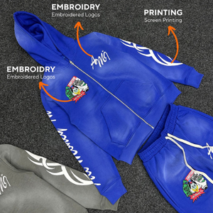 Survêtement Homme Hiver Premium en Coton Polaire Lavage Vintage Impression Sérigraphique Broderie Respirant Léger Fermeture à Cordon - Product Image 1