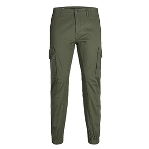 Pantalones Cargo Jogger para Hombre, Corte Ajustado, Verde Oliva, Sarga de Algodón, Pantalones Casuales con Bolsillos Laterales y Puños Elásticos - Product Image 2