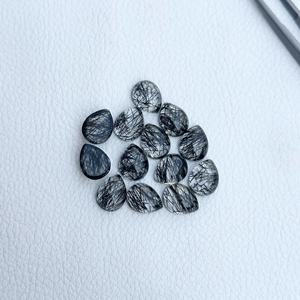 4x6mm-8x12mm Natural Black Rutilated Quartz Pear Cabochon Calibrated Loose Gemstone At Wholesale Market Price Online DIY Deals - Product Image 3