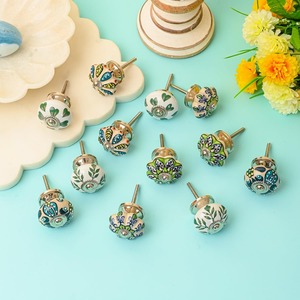 Rouund <b>ceramic</b> furniture <b>knobs</b> <b>Ceramic</b> Cabinet <b>Knobs</b> Round Handcrafted Plant Pattern Traditional Design Package Kitchen - Product Image 4