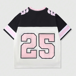Maillot de sport en maille à col en V pour femme, manches courtes, numéro 25, rose, blanc, noir, style sportif, respirant, à porter toute l'année - Product Image 2