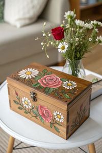 Eco-Friendly Handcrafted Wooden Hand Painted <b>Box</b> with Artistic <b>Floral</b> Design, Multipurpose Storage <b>Box</b> for Jewelry, Gifts & Home - Product Image 2