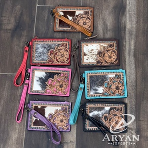 Monedero Mini de Cuero Genuino con Diseño Floral y Cierre de Cremallera, para Tarjetas de Crédito, Uso Diario - Product Image 1