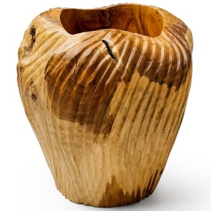 Vase en bois de teck artisanal |   Artisanat sculpté |   Vente en gros - Product Image 1