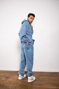 Sweat-shirt à capuche unisexe bleu clair, coupe ample, couleur unie, coton, décontracté, pour l'automne, avec cordon de serrage et poches latérales - Product Image 5