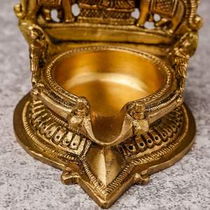 Indian Diwali Decoration Item <b>Brass</b> Gaj Laxmi Diya Home Deepam <b>Oil</b> <b>Lamp</b> for Pooja Room Kuthu Vilakku Puja Mandir Decor - Product Image 3