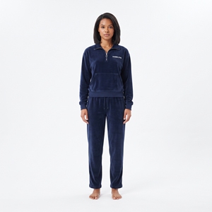 Conjunto Deportivo de Terciopelo Azul Marino para Mujer, Sudadera con Cierre de Cremallera, Pantalones Largos con Cordón Ajustable, Color Sólido, Ropa Casual de Invierno - Product Image 1
