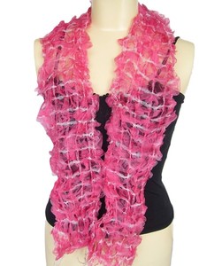 Pink Ruffled Mesh Scarf Women's Casual <b>Accessory</b> All Seasons Asia Pacific Islands Style - Product Image 1