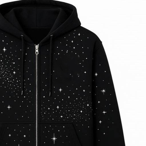 Sudadera con Capucha Personalizada con Pedrería de Estrellas, Sudadera Unisex con Cierre Completo y Estampado de Estrellas, Estilo Urbano - Product Image 4