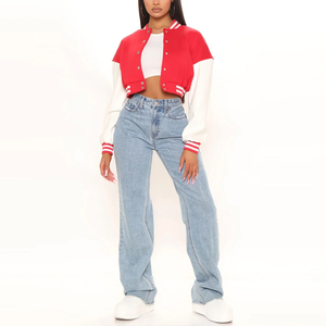 Ladies Varsity Crop <b>Top</b> Jackets Custom Blank Cropped Varsity Jacket With Wool Sleeves Buy Buy Women Varsity Crop <b>Top</b> Jackets - Product Image 2