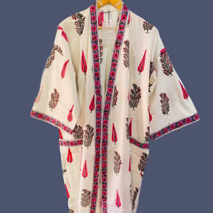 Robe kimono en coton blanc à rayures pour femme, légère, avec ceinture, pour spa, vêtements de détente, cadeau pour demoiselle d'honneur - Product Image 1