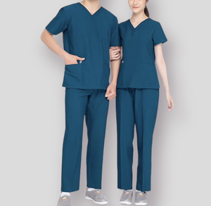 Ensemble de blouses médicales unisexe, haut à col en V et pantalon droit, uniforme d'hôpital, tissu en coton et polyester - Product Image 3