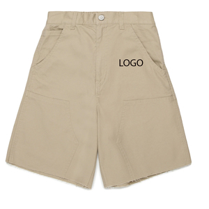 Shorts cargo pour garçons, couleur unie, avec logo personnalisable, fermeture à boutons, poches latérales et design à prix abordable - Product Image 1